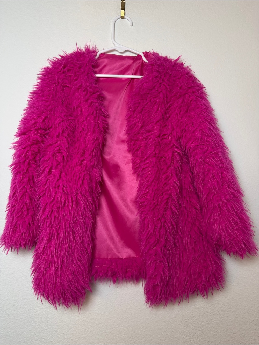 SHEIN Girls Hot Pink Faux Fur Coat